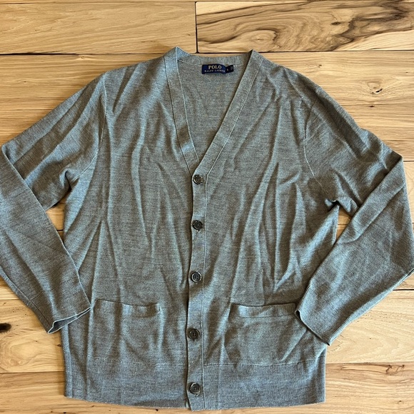 Polo Ralph Lauren Other - Men’s Polo Ralph Lauren Gray Pique Lightweight Wool & Silk Cardigan Sweater L